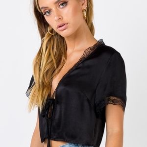 Black tie front blouse